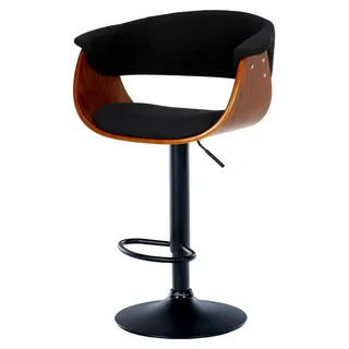 Barhocker Vestal I Mit Holzsitz Und Armlehne I Höhenverstellbares Metallgestell Mit Fußstütze, Farbe: Walnuss/Schwarz, Material: Stoff
