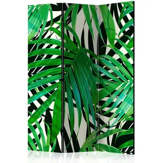 artgeist Paravent , Grün, Weiß , Holz, Textil , Kiefer , massiv , Blätter , 135x172x3 cm , Motiv auf Vorder- und Rückseite , Wohnzimmer, Raumteiler, Paravents