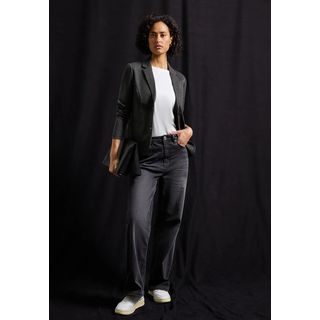 Jackenblazer STREET ONE, Damen, Gr. 44, grün (schwarz), Web, Obermaterial: 84% Polyester, 13% Viskose, 3% Elasthan, meliert, tailliert hüftlang, V-Ausschnitt, Blazer Jackenblazer, mit Reverskragen