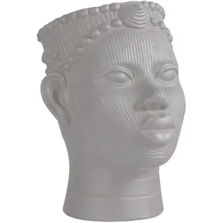 DRW Blumentopf aus Keramik mit Gesicht Einer afrikanischen Frau in Weiß, 22 x 19 x 26 cm