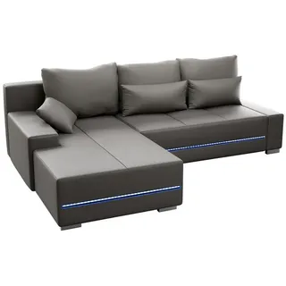Juskys Sofa Davos mit Ottomane links hellgrau inkl Led , Hellgrau , Textil , 260x180 cm , Wohnzimmer, Sofas & Couches, Wohnlandschaften, Ecksofas