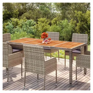 Gartentisch aus Holz mit Polyrattan, grau, 190 x 90 x 75 cm - Grau