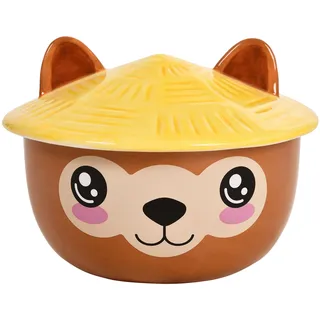 Elbenwald Alpaka Kawaii Schale mit Deckel für Anime Fans Ramen-Bowl Müslischale rundumbedruckt 550 ml Keramik braun