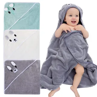 3 Pcs Kapuzenhandtuch Baby, Erstausstattung Babyhandtuch Mit Kapuze 80 X 80 Cm, Kapuzenbadetuch, Baby Handtuch Kapuze Personalisiert Badetuch Mit Kapuze Für Neugeborene Ab 0 Monaten Bis 2 Jahre