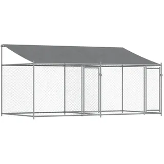 vidaXL Hundezwinger mit Dach und Türen Grau 4x2x2 m Verzinkter Stahl - Grau