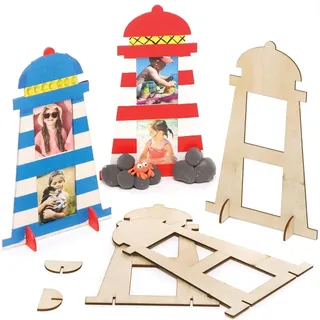 Baker Ross Bilderrahmen aus Holz, Leuchtturm, 4er-Packung, erstellen Sie Ihre eigenen Bilderrahmen für Kinder, zum Verzieren und Ausstellen, FE315