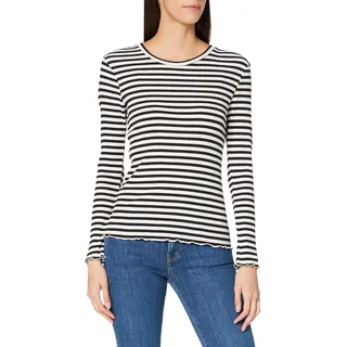 Damen Selected Basic Langarm Shirt Dünner Longsleeve Pullover SLFANNA Baumwolle Sweatshirt, Farben:weiß/schwarz, Größe:S