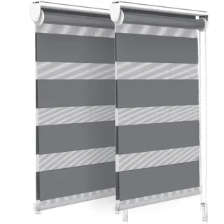 VOUNOT 2er Set Doppelrollo klemmfix ohne Bohren, Duo Rollo Klemmrollo für Fenster und Tür, lichtdurchlässig & verdunkelnd Fensterrollo, 45x150cm, Grau