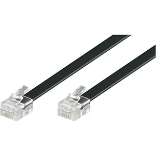 goobay Telefonkabel 6m RJ12 (6P6C) beidseitig – flaches Modularkabel mit 1:1 Belegung – Anschlusskabel für Telefon, Fax, DSL Router – nicht RJ45 – schwarz - 50322