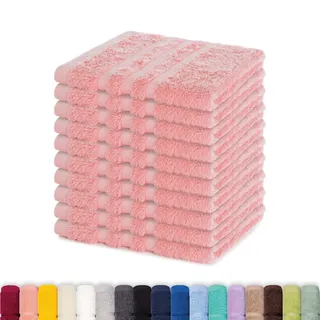 Lavea® 10er Seiftuch Set, 30 x 30 cm, 100% Baumwolle Frottier 500 g/m2, Gästehandtücher und kleine Waschlappen, pflegeleicht 60 °C, Frottierserie Elena, ideal für Bad und Gäste WC, Pastellrosa