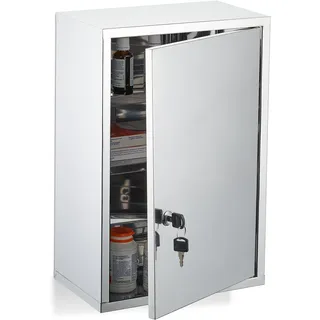 Relaxdays Medizinschrank, 3 Fächer, abschließbar, Edelstahl, HBT: 45x30x18 cm, Hausapotheke, Medikamentenschrank, Silber