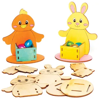 Baker Ross AT506 Eierbecher aus Holz mit Häschen und Küken, 4 Stück