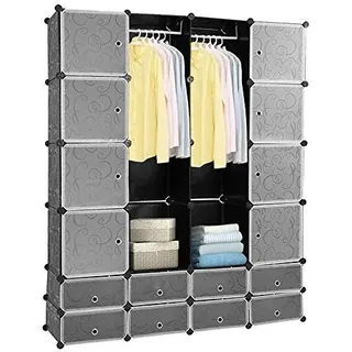 EINFEBEN 20 Wuerfel Weiss Regalsystem Kleiderschrank Kleiderschränke Kunststoff DIY Garderobenschrank mit Tueren Garderobe fuer Kinderzimmer Schlafzimmer einfach zu montieren - Schwarz