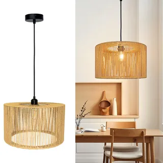 Aulaiyi Rattan Hängelampe Lampenschirm Ø40cm, XXL Boho Pendelleuchte Lampenschirm mit E27, Handgewebter Lampenschirm für Wohnzimmer, Cafe, Loft (Glühbirnen nicht enthalten)