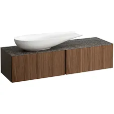 Laufen Il Bagno Alessi Schubladenelement, 1 Hahnloch, Steinplatte Marrone Naturale, Ausschnitt links, 160x50x37cm, zu WT-Schale H81897 4, H432344097, Farbe: Noce Canaletto