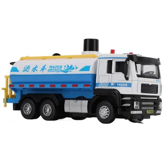 Wassertankwagen Modell,1/50 Wassertankwagen,1/50 Sprinkler LKW Spielzeug,Legierung Pull Back Wassertankwagen,Legierung Pull Back Sprinkler LKW Spielzeug,Wassertankwagen Spielzeug für Kinder - Weiß, Blau