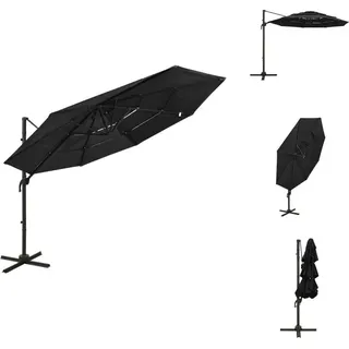 vidaXL Sonnenschirm mit Aluminium-Mast 4-lagig Schwarz 3x3 m - Sonnenschirme & Sonnenschutze - Schwarz