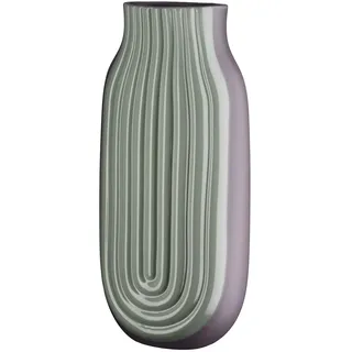 GILDE Vase Curve aus Keramik - grün - glänzend - matt - geriffelt - konisch - Höhe 37cm x Breite 17cm - wasserdichte Blumenvase
