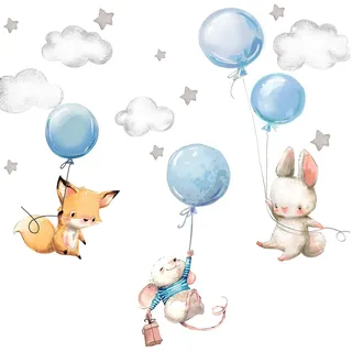 Little Deco Wandtattoo Fuchs Maus und Hase mit Luftballon DL611 M - 100 x 58 cm (BxH)
