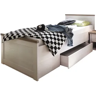 Einzelbett LUND-78, Landhaus Design, in Pinie weiß Nb./Trüffel Eiche Nb., B/H/T: ca. 96/58/205 cm - Braun