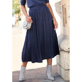 Maxirock LASCANA, Damen, Gr. 34, blau, Web, Obermaterial: 100% Polyester, unifarben, figurumspielend knöchellang, Röcke Maxirock, mit Plisseefalten, edel glänzende Ware, Topseller