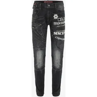 5-Pocket-Jeans CIPO & BAXX "Cipo & Baxx Jeans", Herren, Gr. W42/L34, Länge 34, schwarz, Obermaterial: 98% Baumwolle CO. 2% Elasthan EL., uni, slim fit, Jeans 5-Pocket-Jeans, mit zahlreichen Details