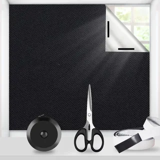 Fenster Verdunklungsrollo Ohne Bohren,100% Lichtundurchlässig & Sonnenschutz 420D Oxford Verdunklungsstoff mit Saugnäpfen| 3m x 1,45m Schwarz| Dachfenster Verdunkelung Sonnenschutzfolie