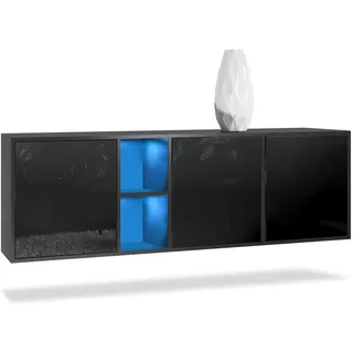 Vladon Sideboard Cuba Türen in Schwarz Hochglanz , Holzwerkstoff , 182x53x35 cm , Kleinmöbel, Kommoden, Sideboards