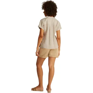 Tommy Hilfiger Damen Bluse Linen Collarless Kurzarm, Mehrfarbig (Classic Ithaca/Sandalwood), 40