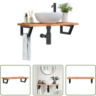 The Living Store Waschbeckenregal Wandmontage Stahl und Massivholz Buche - Braun