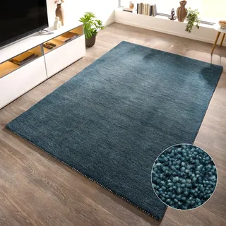 Wollteppich THEKO "Gabbeh Uni, Handgefertigt, meliert, auch als Läufer erhältlich, Wolle" Gr. 2, grau (grau, blau), B:70cm H:14mm L:140cm, Wolle, Teppiche, Wollteppich, Schlafzimmer, Wohnzimmer, Esszimmer, auch als Läufer oder rund