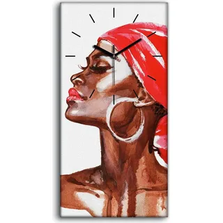 Wohnzimmer-Bild Leinwand Uhr Geräuschlos 30x60 Malerei Einheimische Frauen Kunst - schwarze Hände - Weiß