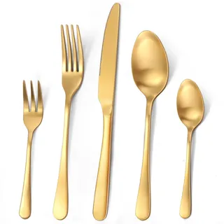 Targzier Besteck Set für 6 Personen Goldenes,30 teilig Titanium Gold Essbesteck Set inkl. Messer,Gabel,Löffel,Besteck Set Golden aus Edelstahl,Spülmaschinenfest(Matt Gold)