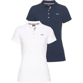 Poloshirt H.I.S, Damen, Gr. 34, blau (navy, weiß), Obermaterial: 95% Baumwolle, 5% Elasthan, bestickt, clean, unifarben, figurbetont, Shirts Poloshirt, Kurzarm, figurbetonte Passform, mit klassischem Polokragen, Topseller