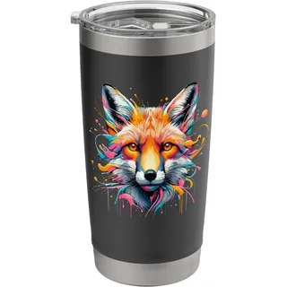 Farbenfrohe Splash Art Fuchs Füchse Doppelwandiger Edelstahl-Thermobecher