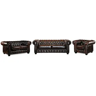 Chesterfield Garnitur 3+2+1 - Büffelleder - Braun - BRENTON
