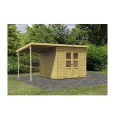 KARIBU Gartenhaus »Merseburg im Set«, Holz, BxHxT: 415 x 219 x 244 cm (Außenmaße inkl. Dachüberstand) - beige