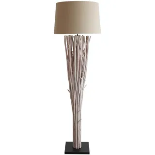P & B Stehleuchte , Naturfarben, Schwarz, Weiß , Textil , Treibholz , rund , 30x175x30 cm , Fußschalter , Lampen & Leuchten, Innenbeleuchtung, Stehlampen, Stehlampen