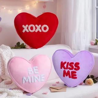 Lanpn 3 Stück Valentinstag Herzkissen, Herzform Kissen Herzkissen Love Zierkissen Valentinstag Kissen für Geschenk Wohnzimmer Schlafzimmer Couch Bett Sofa Valentinstag Dekor (Rosa Rot Lila, 41x35cm)