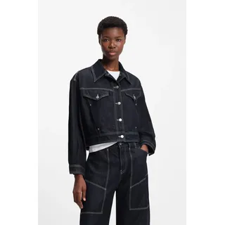 Jeansjacke BOSS ORANGE "BOMBER TRUCKER 1.0 Premium Damenmode", Damen, Gr. M (38), dunkelblau 401, Denim/Jeans, Obermaterial: 61% Baumwolle, 39% Lyocell, unifarben, regular fit taillenbedeckt, 1-Knopf-Manschette, Jacken Jeansjacke, in Cropped-Länge