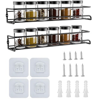 YunNasi Gewürzregale aus Rostfreier Stahl für Küche Badezimmer, Gewürzregal ohne Bohren, 2/4 Racks Gewürzregale Organizer für Schränke oder Wandmontage 29x6x6cm (Schwarz, 2 racks)