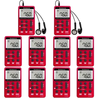 Retekess V112 Radio, Wireless Tour Guide Empfänger, Kompatibel mit TR506 / FT11 für Fußballkommentare, MP3(10 Stück, Rot) - Rot