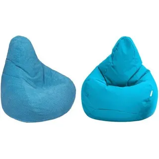 Ibenzoa® XXL Sitzsack 75×75×80/90 cm – Cordstoff (Polyester), EPS-Perlenfüllung, mit Rückenlehne, nachfüllbar, für Innen & Außen - Türkis