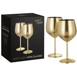 Oak & Steel – 2 Elegante Große Weingläser in Gold Matt, 550 ml – Unzerbrechliches Glas-Geschenkset für die Hausbar, Hochzeit, Jubiläum, Geburtstagsfeier, Outdoor und Camping-Weingläser