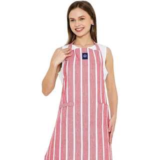 Encasa XO Verstellbare Küchen Schürze mit Taschen und Handtuchhalter, 68x85 cm, recycelte Baumwolle, für Zuhause, Restaurant, Männer & Frauen, Kochen, Backen - Roma rote Streifen