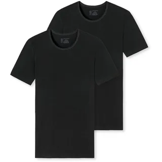 SCHIESSER Herren T-Shirt 2er Pack - 95/5 Organic Cotton Shirt Shirt, Schwarz L