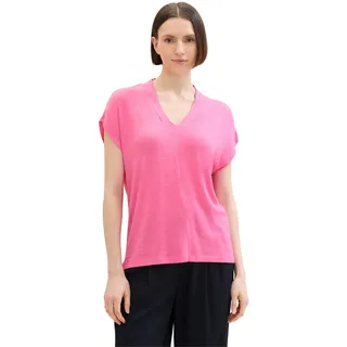TOM TAILOR Damen Basic T-Shirt Top mit V-Ausschnitt, carmine pink, M