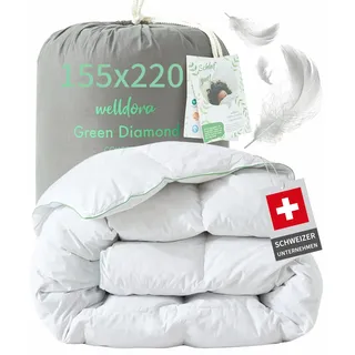 Welldora Komfort Bettdecke 155x220 | 1535g extraweiche Federn & Daunen | Fachärztlich geprüft, Oeko-Tex, Allergiker | RDS Zertifiziert für Tierwohl | Ganzjahres Federbett Daunendecke 155x220