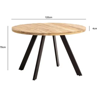FineBuy Esszimmertisch FineBuy Esstisch 120 cm Mango Holz Massiv Küchentisch Rund Modern