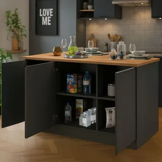 Dmora Unterschrank Kücheninsel Patrizio 155 x 90 x 90 cm Schwarz